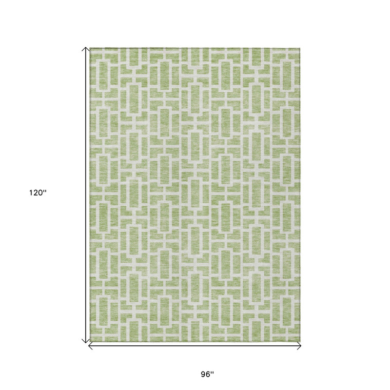 8' X 10' Artichoke Green And Ivory Geometric Washable Indoor Outdoor Area Rug Transitional Style - Artichoke Green, Ivory Color