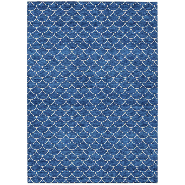10' X 14' Blue And Ivory Geometric Washable Indoor Outdoor Area Rug Transitional Style - Blue, Ivory Color