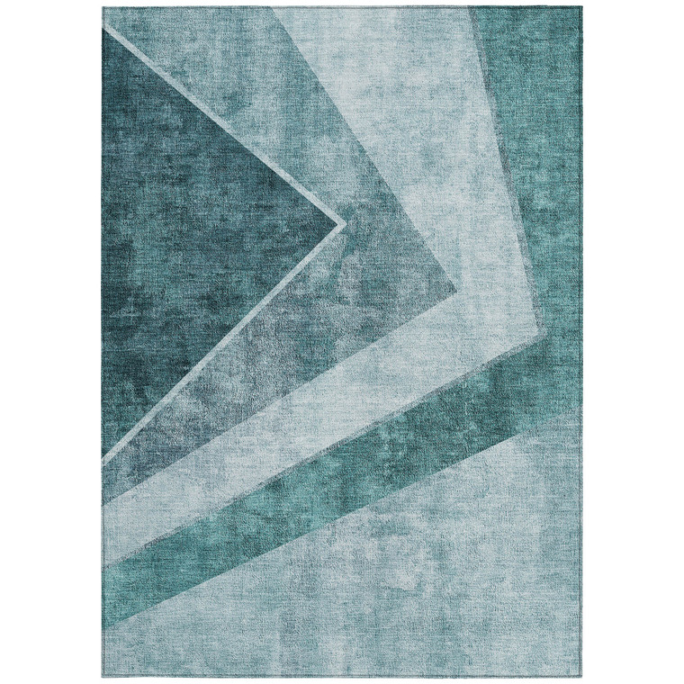 10' X 14' Teal Blue Aqua And Blue Geometric Washable Indoor Outdoor Area Rug