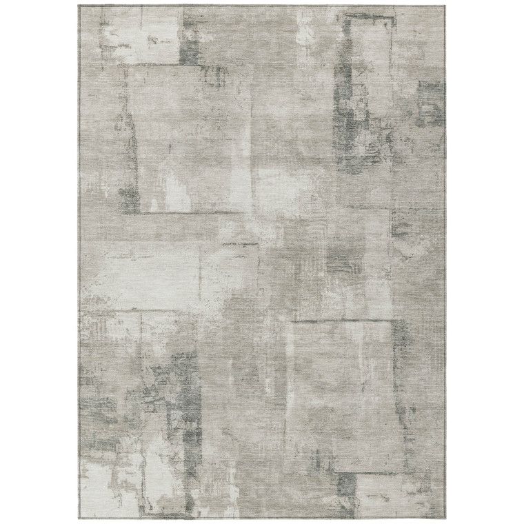 9' X 12' Beige And Gray Geometric Washable Indoor Outdoor Area Rug - Beige, Gray