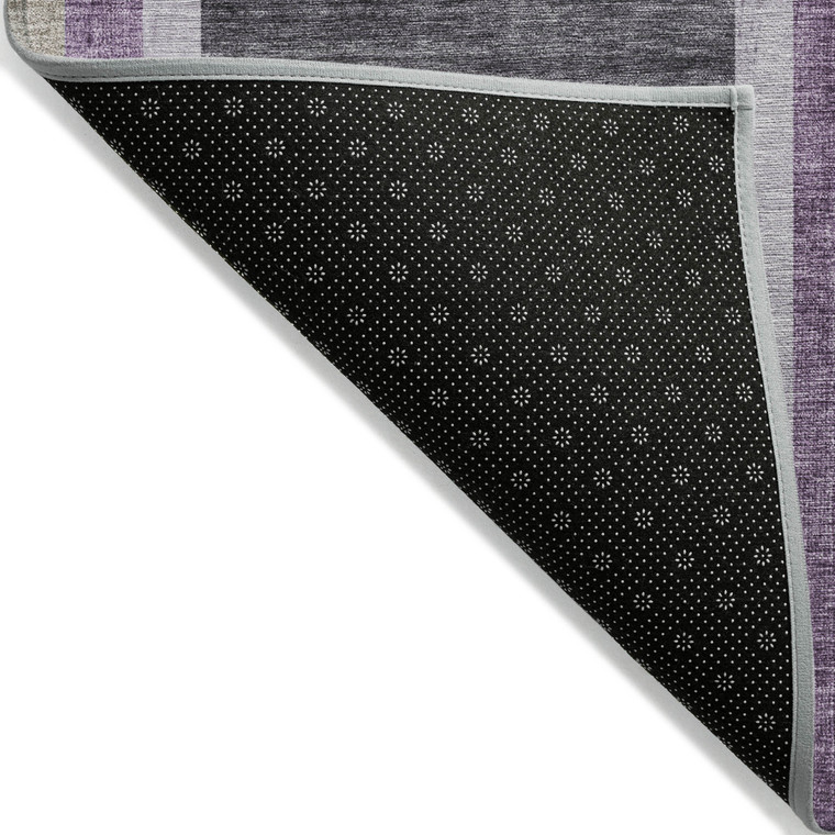 8' X 8' Purple and Black Round Abstract Washable Indoor Outdoor Area Rug