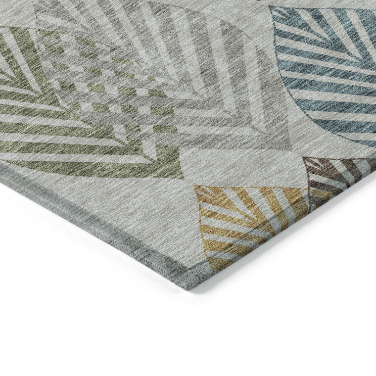 10' X 14' Gray Silver And Teal Blue Floral Washable Indoor Outdoor Area Rug