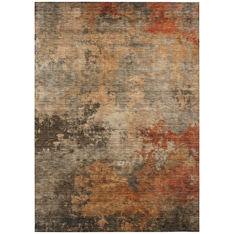 10' X 14' Khaki Brown And Copper Abstract Washable Indoor Outdoor Area Rug - 880016607796