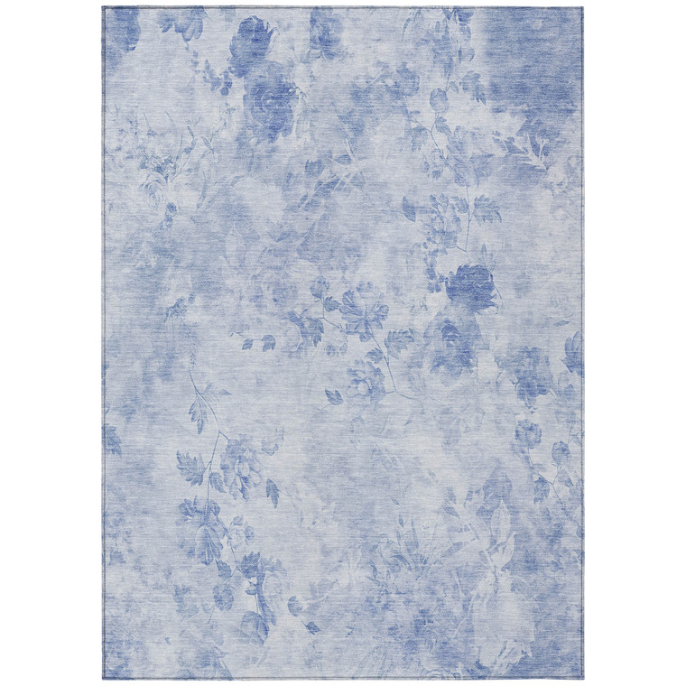 5' X 8' Sky Blue And Denim Blue Floral Washable Indoor Outdoor Area Rug - Sky Blue, Denim Blue