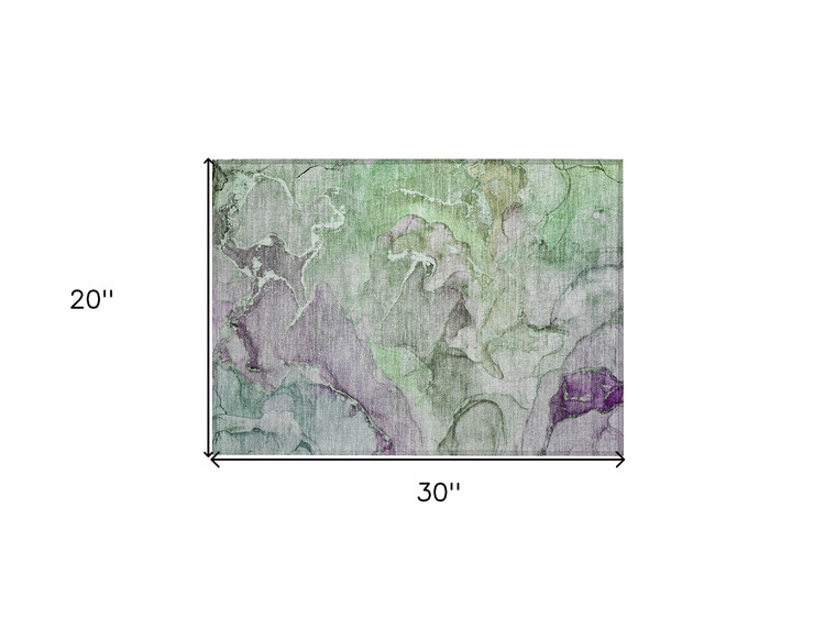 2' X 3' Green and Purple Abstract Washable Indoor Outdoor Area Rug