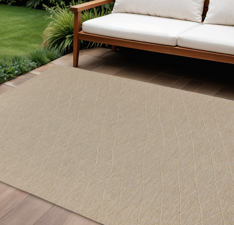 8' X 10' Natural And Light Brown Geometric Indoor Outdoor Area Rug