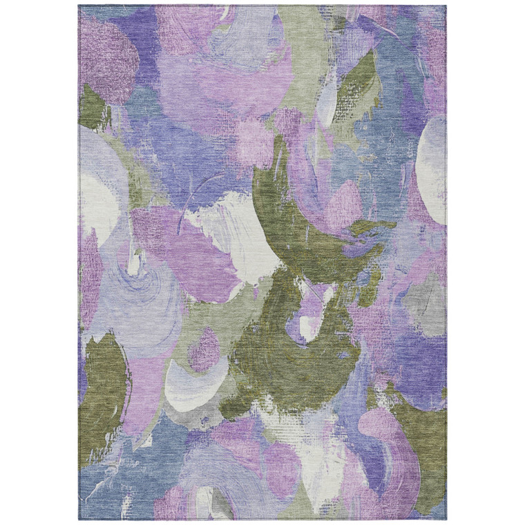 5' X 8' Lavender Ivory And Sage Abstract Washable Indoor Outdoor Area Rug