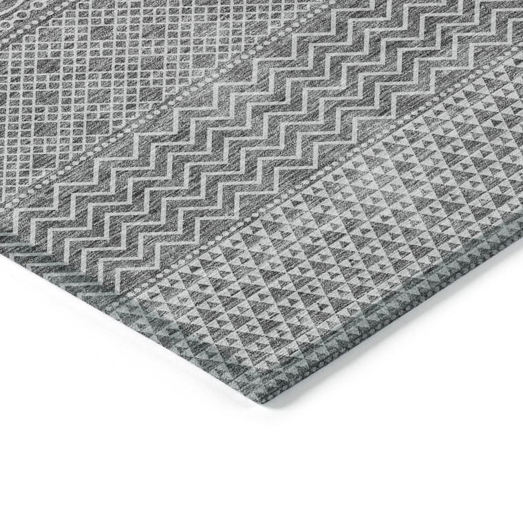 3' X 5' Gray And Silver Chevron Washable Indoor Outdoor Area Rug