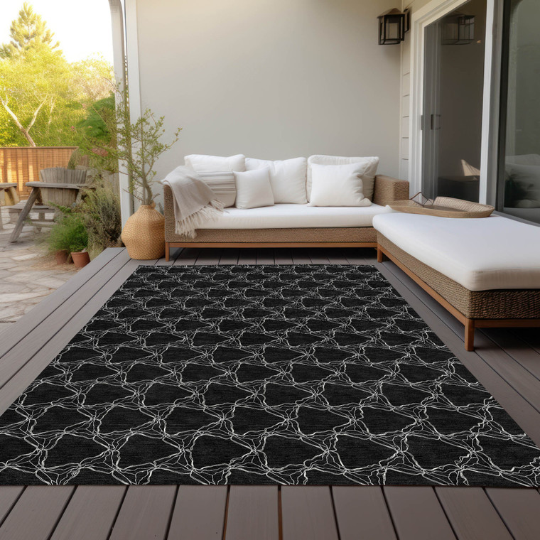 3' X 5' Black And White Geometric Washable Indoor Outdoor Area Rug