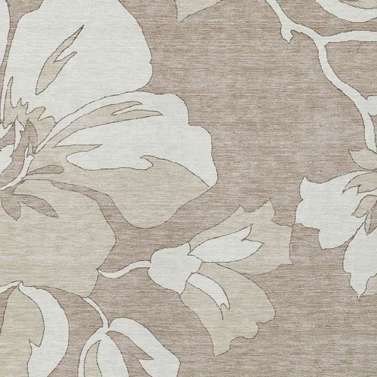 5' X 8' Taupe Beige And Ivory Floral Washable Indoor Outdoor Area Rug