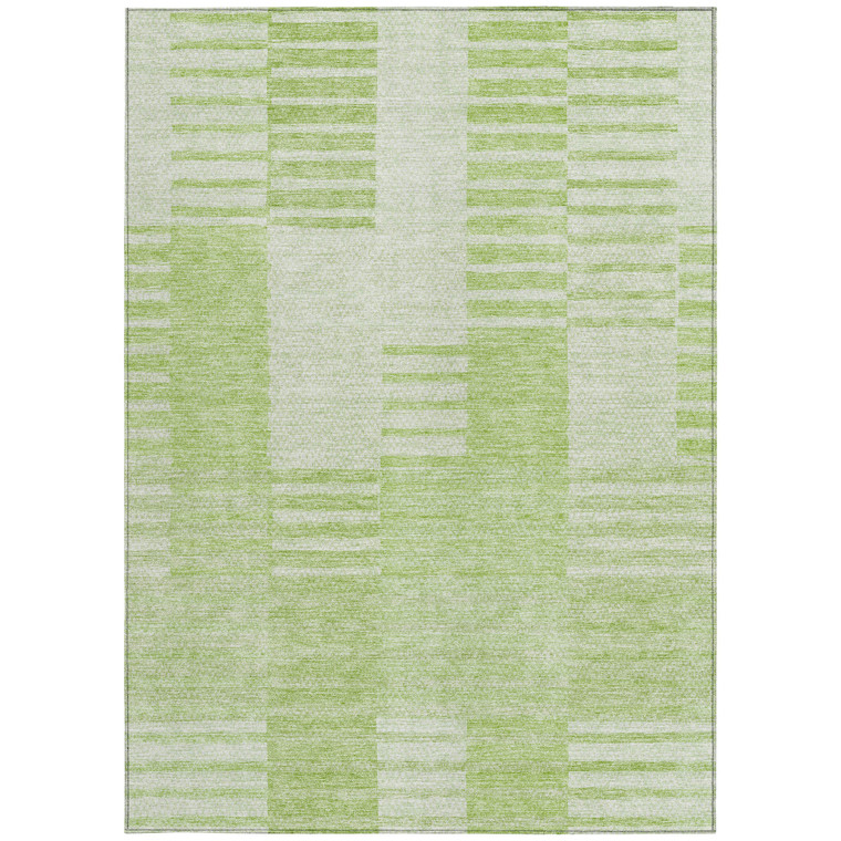 5' X 8' Artichoke Green And Mint Green Striped Washable Indoor Outdoor Area Rug