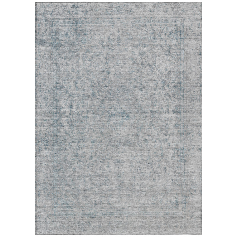 5' X 8' Silver And Beige Abstract Washable Indoor Outdoor Area Rug