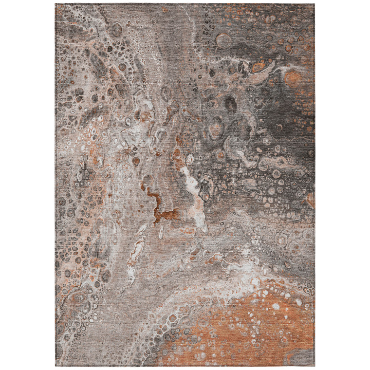 5' X 8' Terra Cotta Copper And Gray Abstract Washable Indoor Outdoor Area Rug
