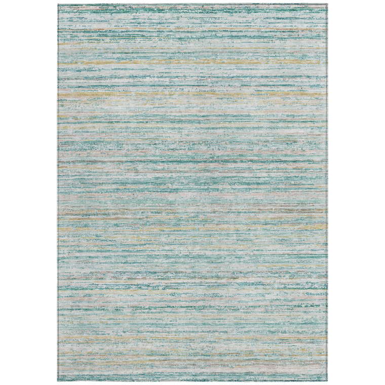 5' X 8' Teal Blue Striped Washable Indoor Outdoor Area Rug