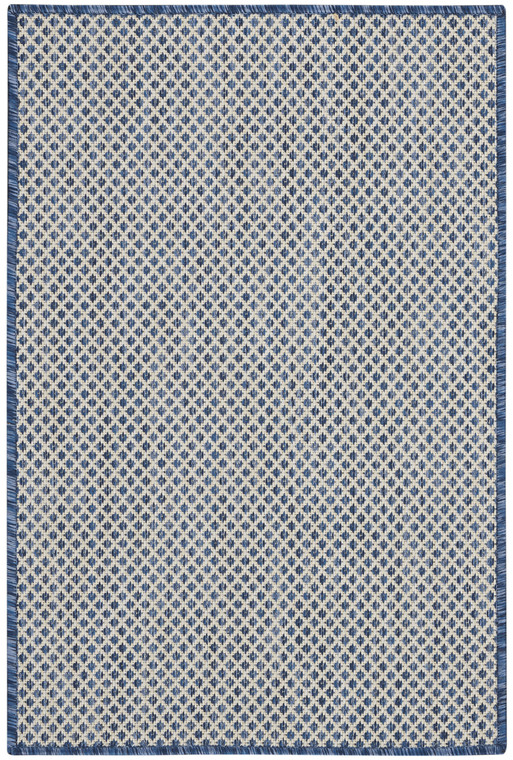 2' X 3' Ivory And Blue Geometric Indoor Outdoor Area Rug