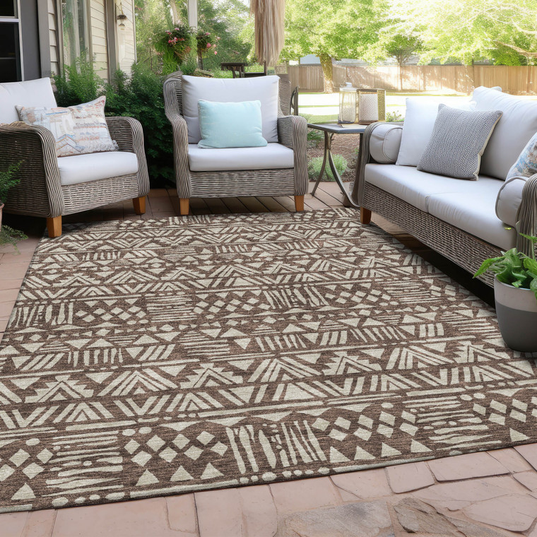3' X 5' Brown And Beige Southwestern Washable Indoor Outdoor Area Rug - 608219300074