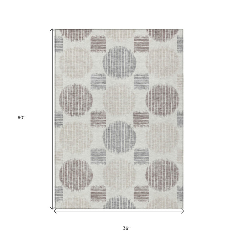 3' X 5' Ivory Brown And Gray Geometric Washable Indoor Outdoor Area Rug - 608219360863