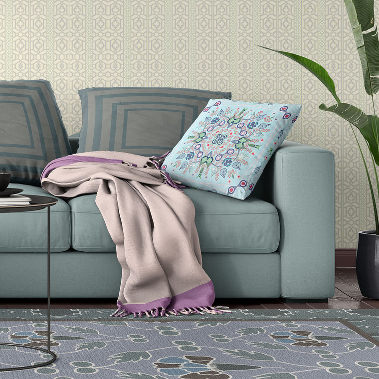 20" x 20" Light Blue Blown Seam Paisley Indoor Outdoor Throw Pillow