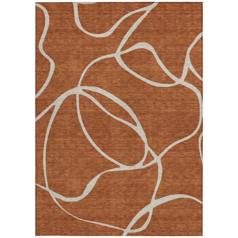 5' X 8' Copper And Ivory Abstract Washable Indoor Outdoor Area Rug