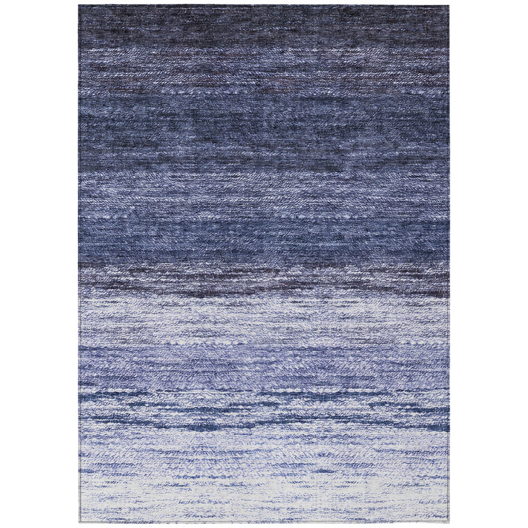 5' X 8' Navy Blue And Ivory Ombre Washable Indoor Outdoor Area Rug