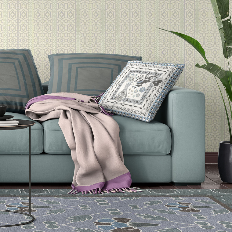 18" x 18" Blue and White Bird Blown Seam Floral Indoor Outdoor Throw Pillow Home Accent