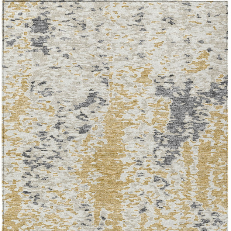 3' X 5' Gold And Ivory Abstract Washable Indoor Outdoor Area Rug Modern Style - Gold, Ivory Color