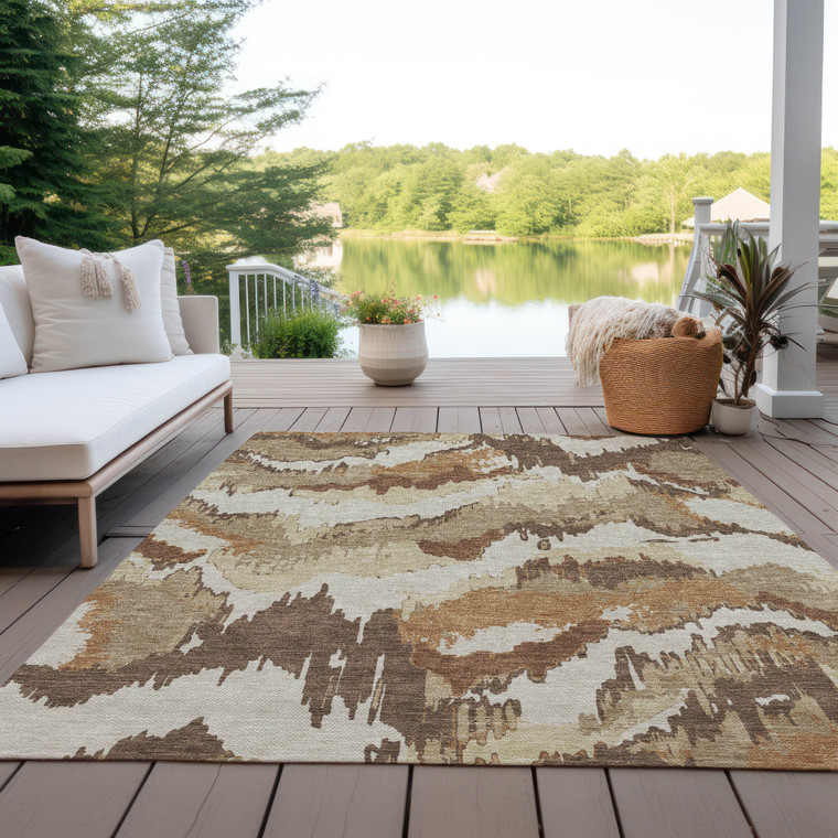 3' X 5' Brown And Beige Abstract Washable Indoor Outdoor Area Rug - Brown, Beige