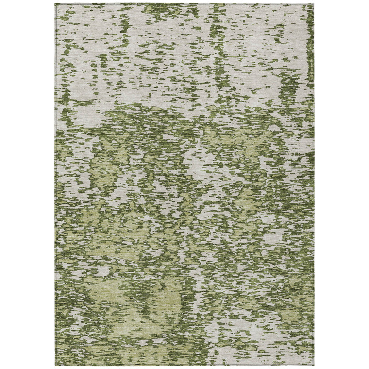 5' X 8' Olive Green And Ivory Abstract Washable Indoor Outdoor Area Rug Transitional Style - Olive Green, Ivory Color
