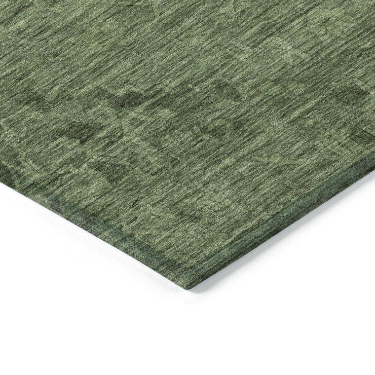 3' X 5' Fern Green And Dark Green Floral Washable Indoor Outdoor Area Rug