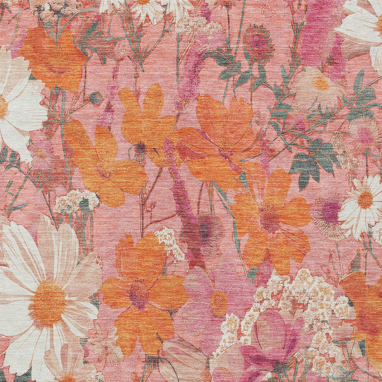 5' X 8' Blush Pink And Orange Floral Washable Indoor Outdoor Area Rug - 880016510058