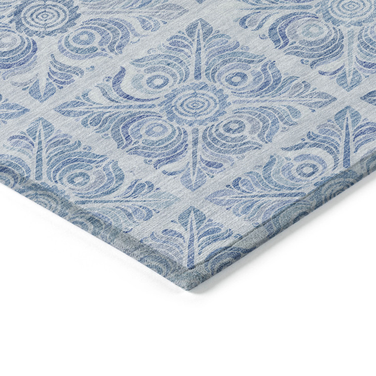 3' X 5' Sky Blue And Denim Blue Medallion Washable Indoor Outdoor Area Rug