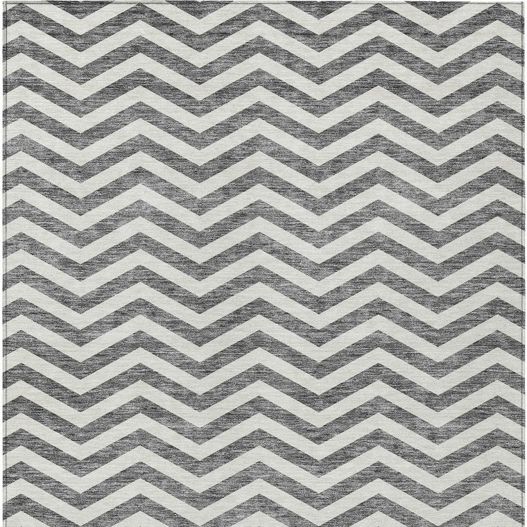 3' X 5' Gray And Ivory Chevron Washable Indoor Outdoor Area Rug