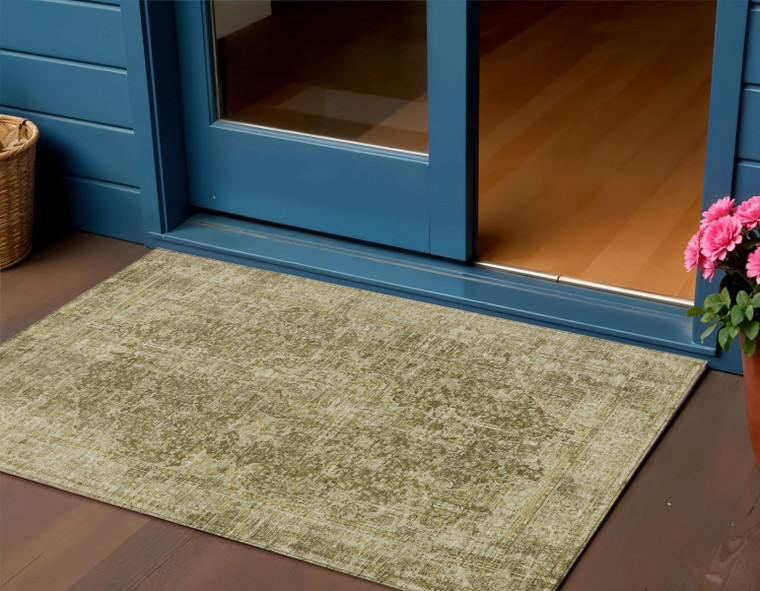 3' X 5' Brown And Beige Abstract Washable Indoor Outdoor Area Rug - Brown, Beige