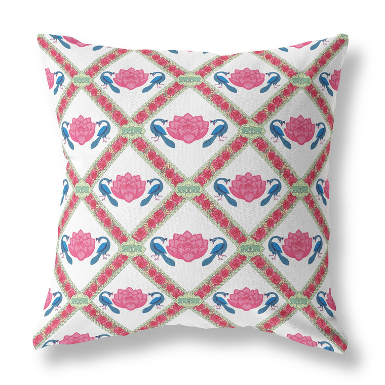 18" X 18" Pink And White Blown Seam Geometric Indoor Outdoor Throw Pillow - 606114670568