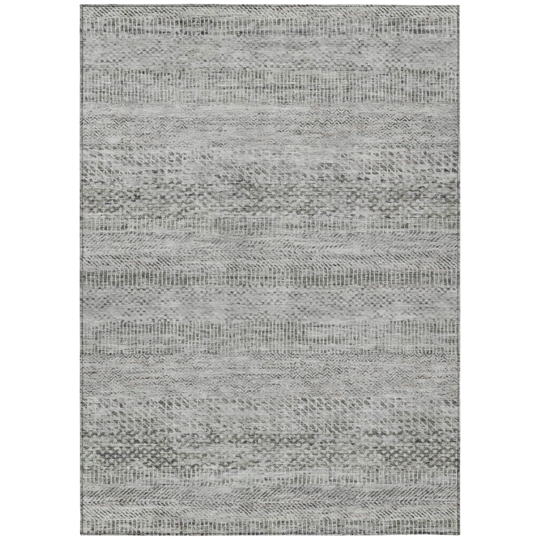3' X 5' Gray And Charcoal Striped Washable Indoor Outdoor Area Rug