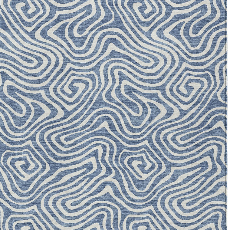 5' X 8' Denim Blue And Ivory Abstract Washable Indoor Outdoor Area Rug Transitional Style - Denim Blue, Ivory Color