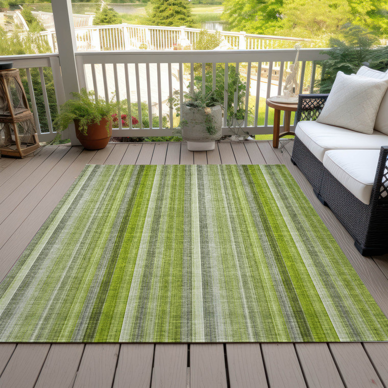3' X 5' Green Striped Washable Non Skid Indoor Outdoor Area Rug - Green
