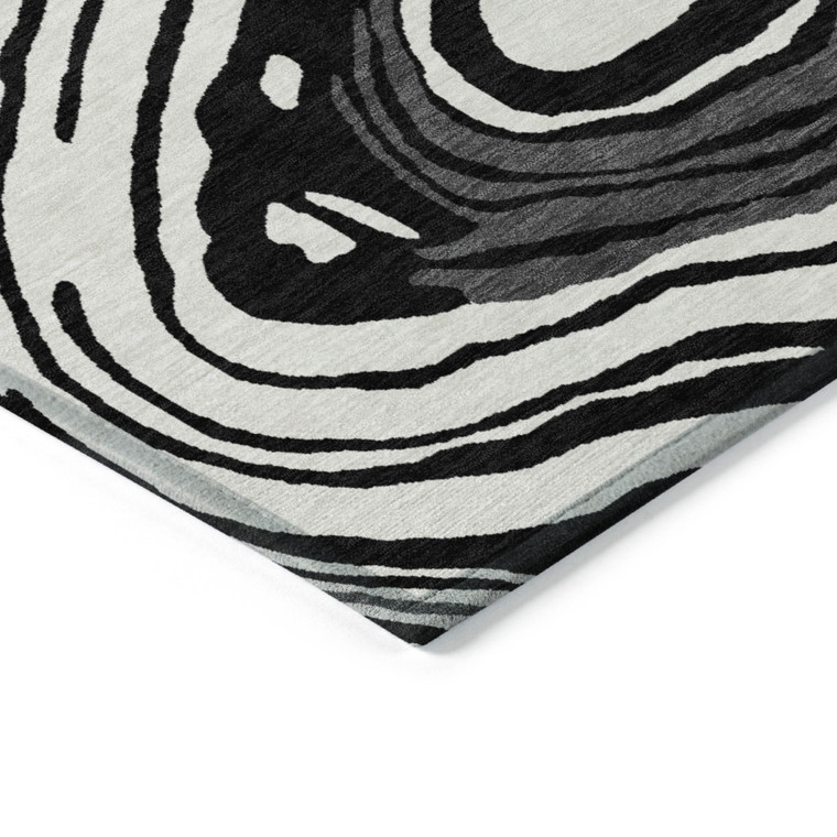 3' X 5' Black Gray And Ivory Abstract Washable Indoor Outdoor Area Rug Transitional Style - Black, Gray, Ivory Color