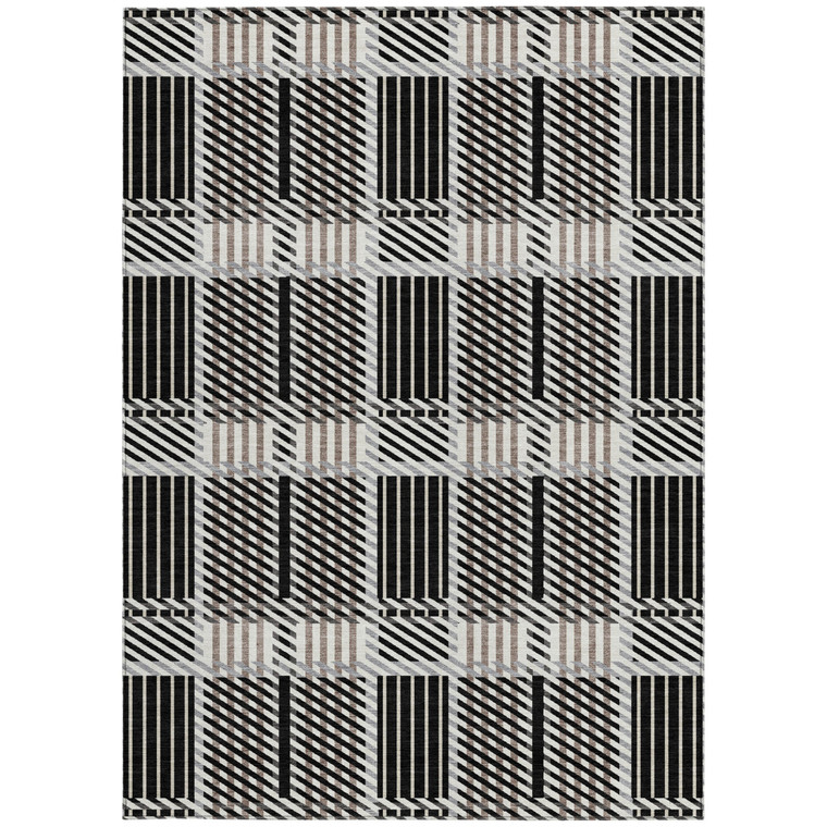 5' X 8' Black Gray And Brown Plaid Washable Indoor Outdoor Area Rug