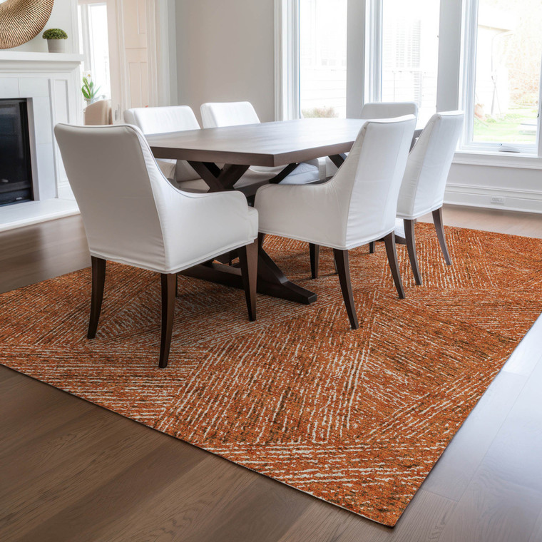 3' X 5' Copper Brown And Beige Abstract Washable Indoor Outdoor Area Rug