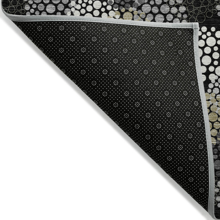 3' X 5' Black Gray And Ivory Polka Dot Washable Indoor Outdoor Area Rug