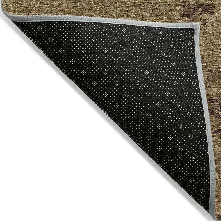 5' X 8' Brown And Tan Floral Washable Indoor Outdoor Area Rug