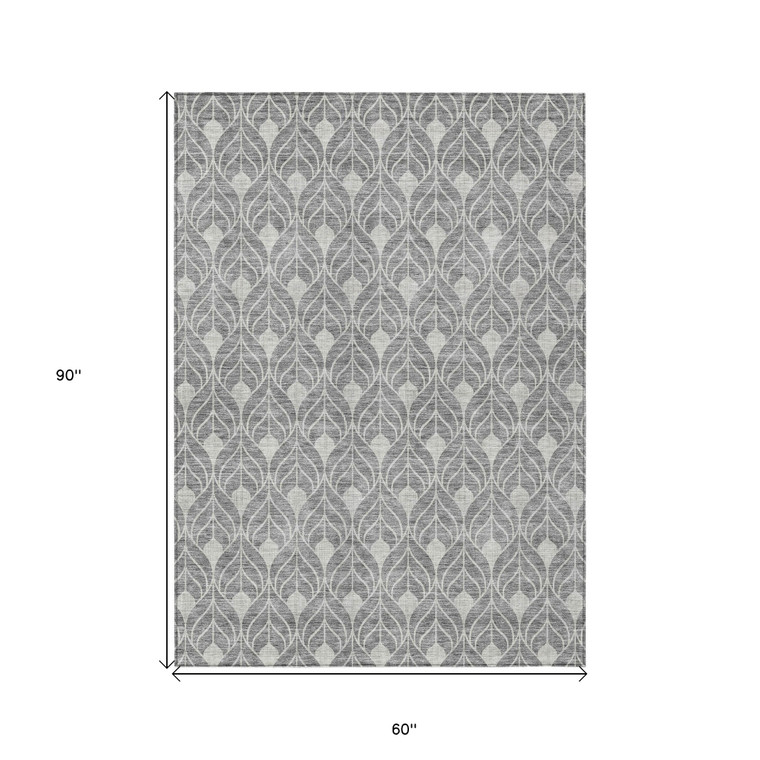 5' X 8' Gray And Light Gray Geometric Washable Indoor Outdoor Area Rug
