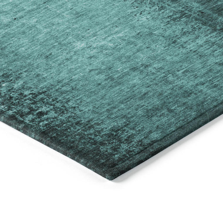 8' Runner Teal Abstract Washable Non Skid Indoor Outdoor Runner Rug Transitional Style - Teal Blue Color