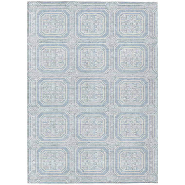 3' X 5' Sky Blue And Ivory Geometric Washable Indoor Outdoor Area Rug Transitional Style - Sky Blue, Ivory Color
