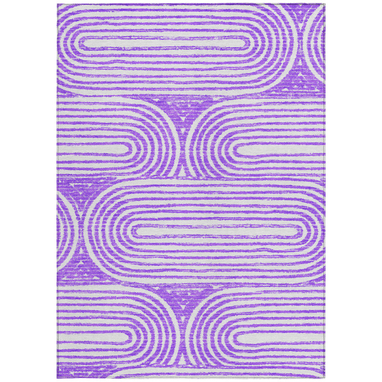 3' X 5' Purple and White Abstract Washable Non Skid Indoor Outdoor Area Rug - Purple, White
