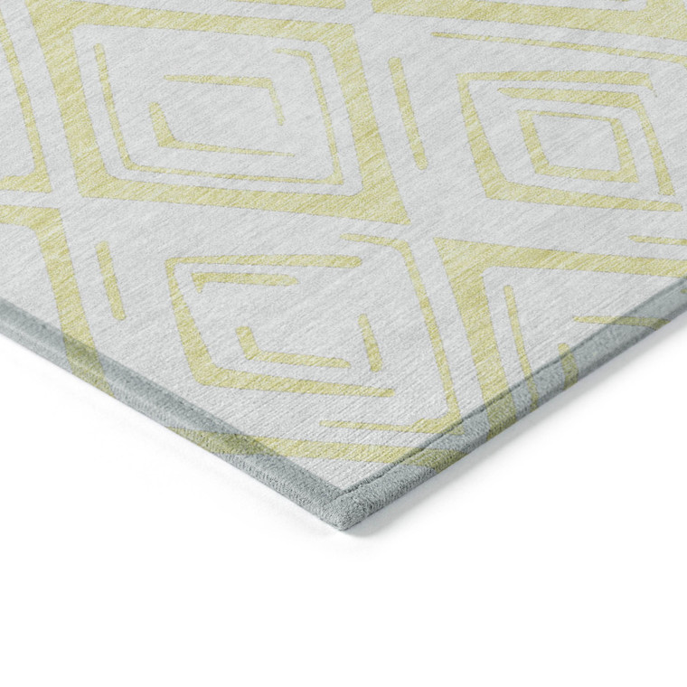 3' X 5' Yellow And Ivory Geometric Washable Indoor Outdoor Area Rug Transitional Style - Yellow, Ivory Color