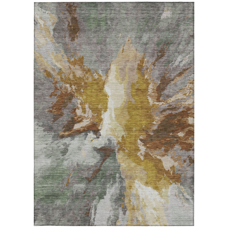 3' X 5' Gold And Gray Abstract Washable Indoor Outdoor Area Rug - Gold, Gray