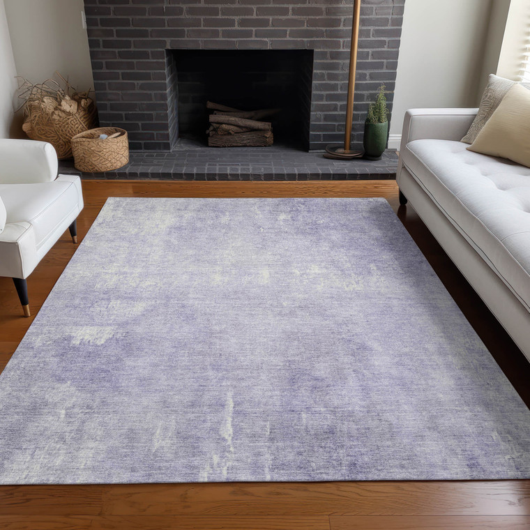 5' X 8' Lavender And Ivory Abstract Washable Indoor Outdoor Area Rug - Lavender, Ivory