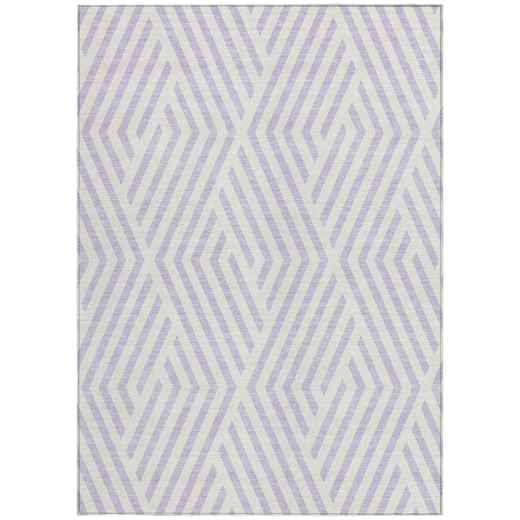 5' X 8' Lavender and Ivory Geometric Washable Non Skid Indoor Outdoor Area Rug